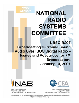 Broadcasting Surround Sound Audio Over IBOC Digital Radio – Issues and Resources for FM Broadcasters January 10, 2007