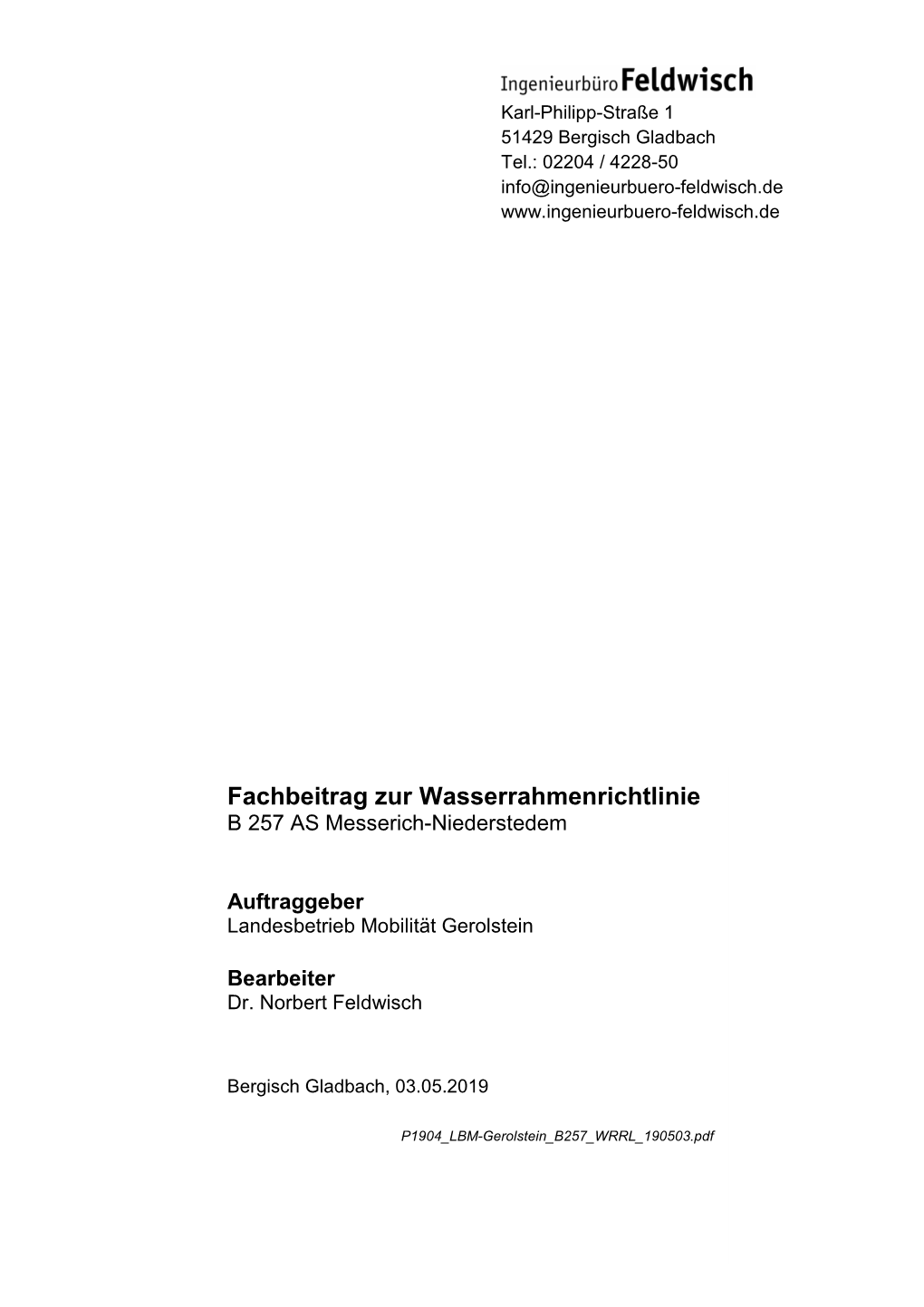 Fachbeitrag Zur Wasserrahmenrichtlinie B 257 AS Messerich-Niederstedem