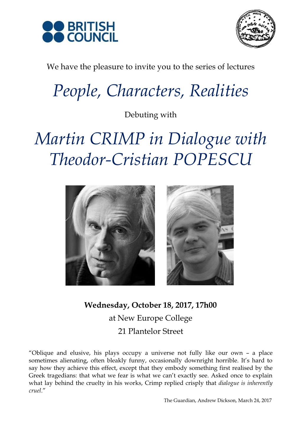 People, Characters, Realities Martin CRIMP in Dialogue with Theodor