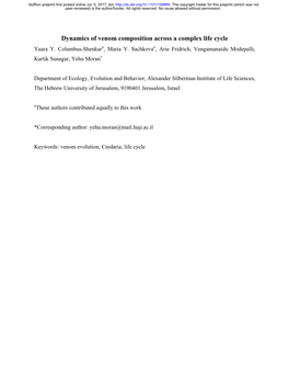 Dynamics of Venom Composition Across a Complex Life Cycle Yaara Y