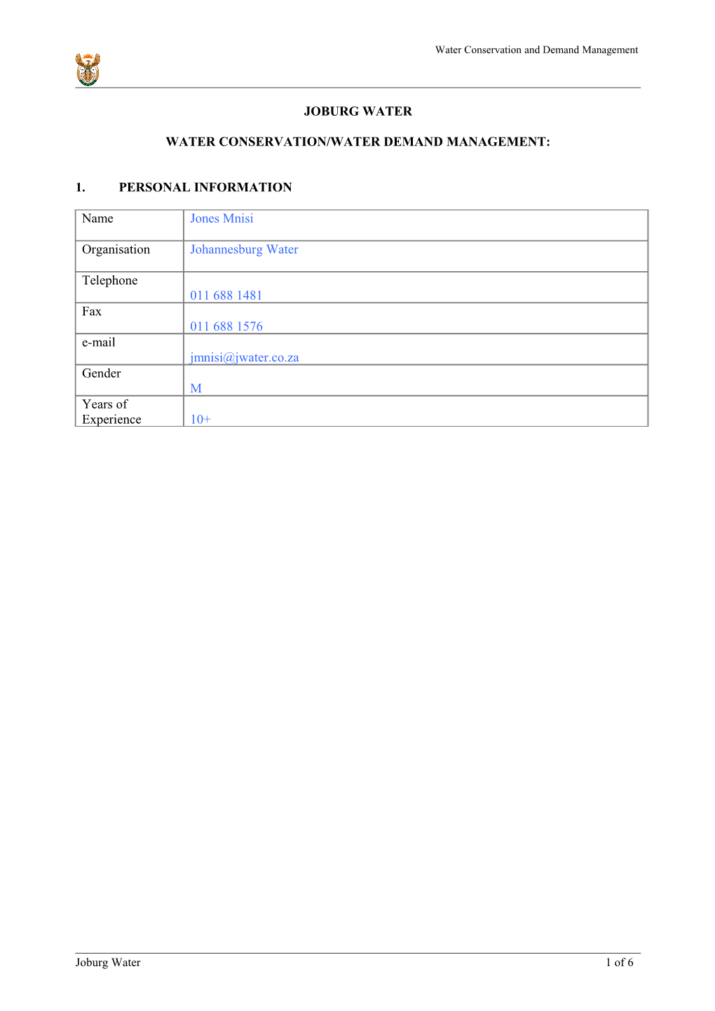 Water Conservation/Water Demand Management