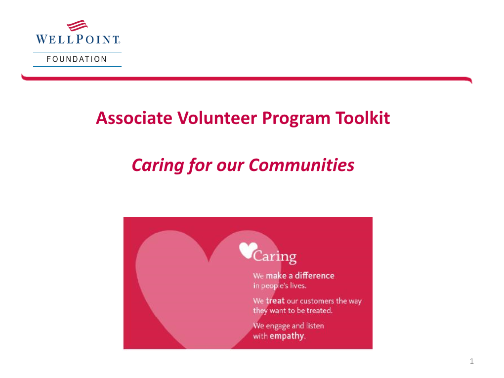 Associate Volunteer Program Toolkit Caring for Our Communities