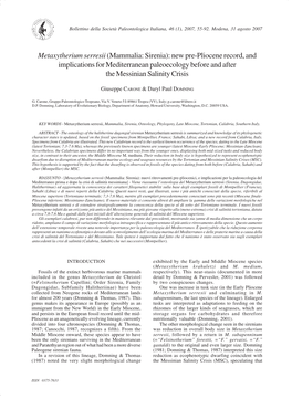 Metaxytherium Serresii(Mammalia: Sirenia): New Pre-Pliocene Record