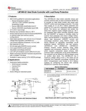 LM7480-Q1 Ideal Diode Controller with Load Dump Protection Datasheet (Rev. C)