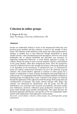 Cohesion in Online Groups