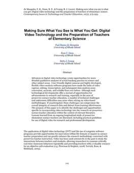 Making Sure What You See Is What You Get: Digital Video Technology and the Preparation of Teachers of Elementary Science