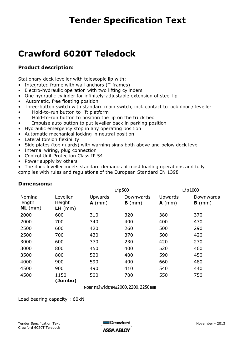 Tender Specification Text