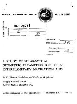 A STUDY of SOLAR-SYSTEM GEOMETRIC PARAMETERS for USE AS INTERPLANETARY NAVIGATION AIDS by W