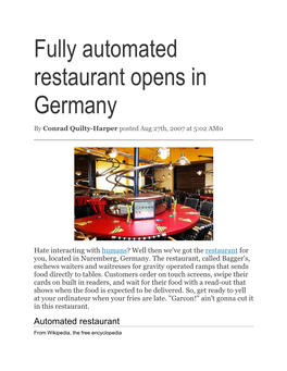 Fully Automated Restaurant Opens in Germany