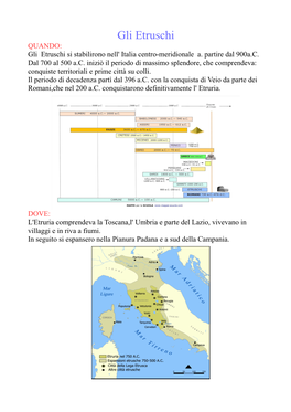 Gli Etruschi QUANDO: Gli Etruschi Si Stabilirono Nell' Italia Centro-Meridionale A