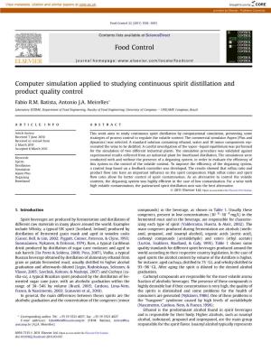 Computer Simulation Applied to Studying Continuous Spirit Distillation and Product Quality Control