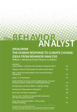 Special Section: the Human Response to Climate Change: Ideas from Behavior Analysis
