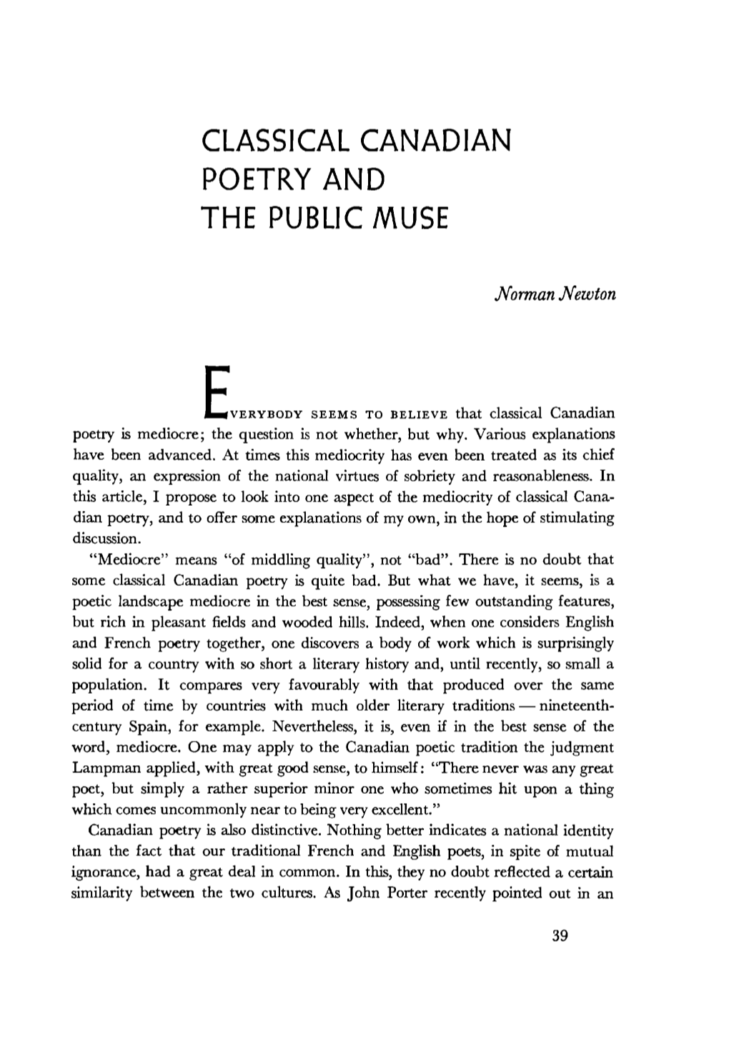 Classical Canadian Poetry and the Public Muse