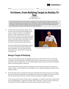 Yul Kwon, from Bullying Target to Reality TV Star by NPR Staff from Npr.Org  2012