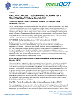 Massdot Complete Streets Funding Program Tier 3 Project Narratives Fy18 Round One