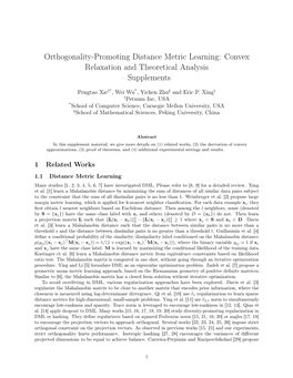 Orthogonality-Promoting Distance Metric Learning: Convex Relaxation and Theoretical Analysis – Supplements