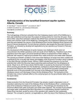 Hydrodynamics of the Karstified Grosmont Aquifer System, Alberta, Canada K