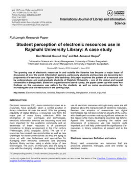 Student Perception of Electronic Resources Use in Rajshahi University Library: a Case Study
