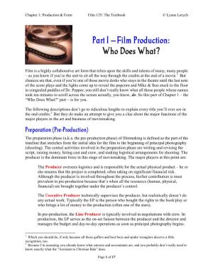 Chapter 1: Production & Form Film 125: the Textbook © Lynne Lerych