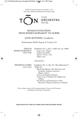 FROM RIMSKY-KORSAKOV to GLIÈRE LEON BOTSTEIN, Conductor