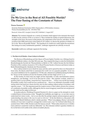 The Fine-Tuning of the Constants of Nature