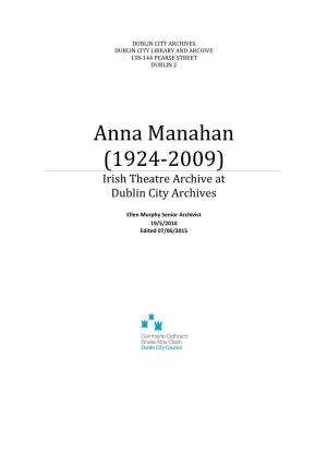Anna Manahan Personal Papers