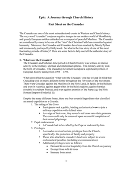 Epic: a Journey Through Church History Fact Sheet on the Crusades