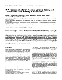 DNA Replication Factor C1 Mediates Genomic Stability and Transcriptional Gene Silencing in Arabidopsis W OA