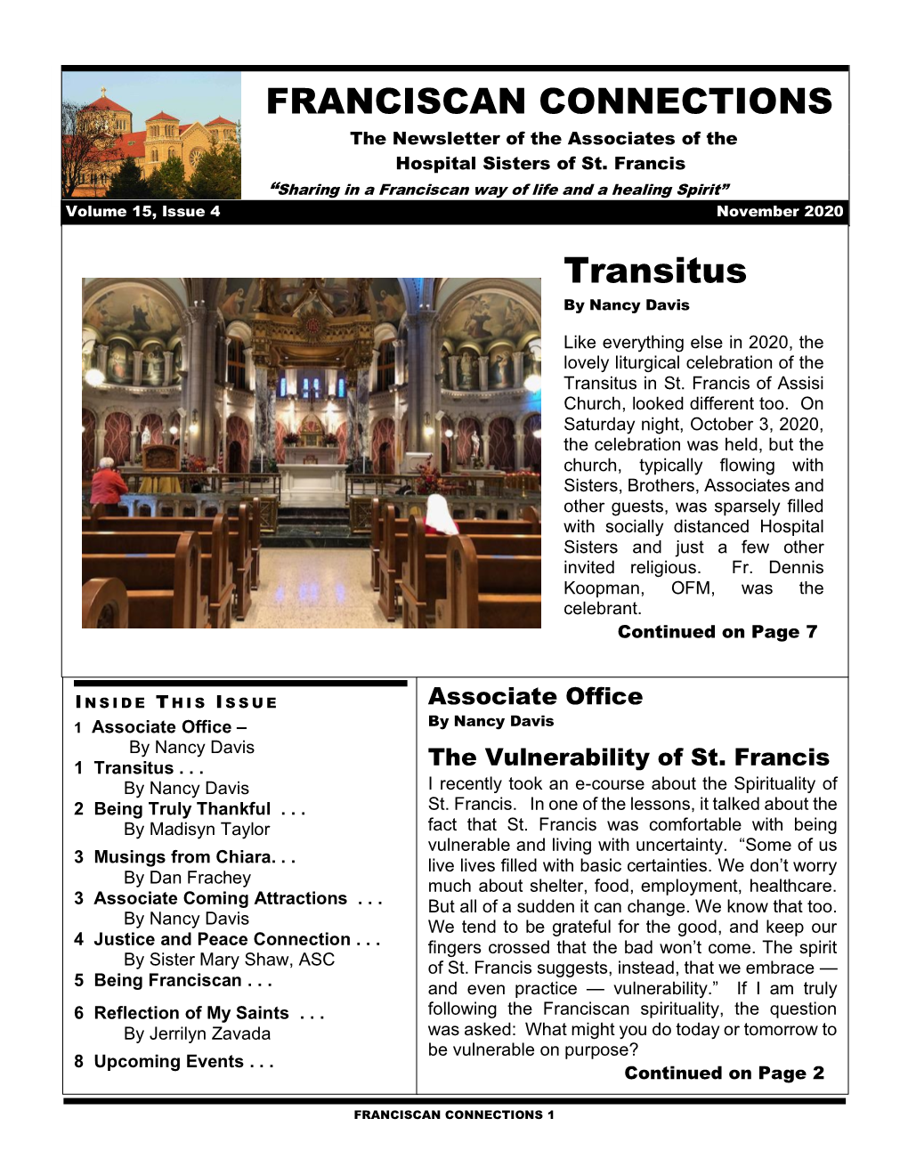 FRANCISCAN CONNECTIONS the Newsletter of the Associates of the Hospital Sisters of St
