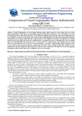 Compression of Visual Cryptography Shares Authenticated Using QR Code 1Mary Shanthi Rani, M*, 2Germine Mary, G