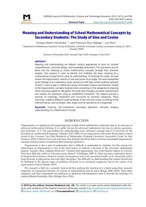 Meaning and Understanding of School Mathematical Concepts by Secondary Students: the Study of Sine and Cosine
