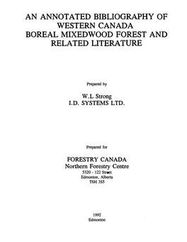 An Annotated Bibliography of Western Canada Boreal Mixedwood Forest and Related Literature