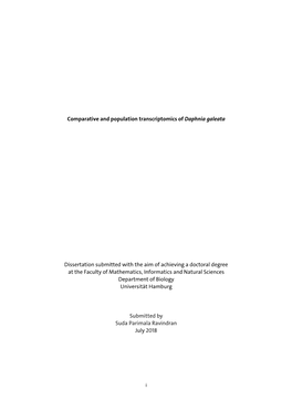 Comparative and Population Transcriptomics of Daphnia Galeata
