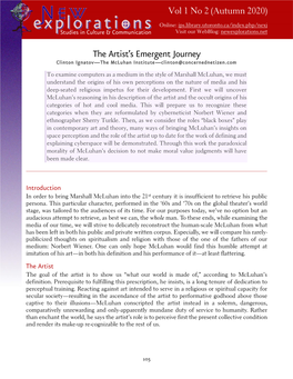 The Artist's Emergent Journey the Metaphysics of Henri Bergson, and Also Those by Eric Voegelin Against Gnosticism2