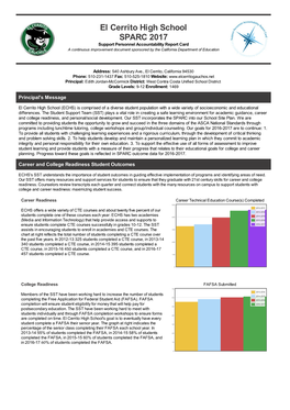 El Cerrito High School SPARC 2017 Support Personnel Accountability Report Card a Continuous Improvement Document Sponsored by the California Department of Education