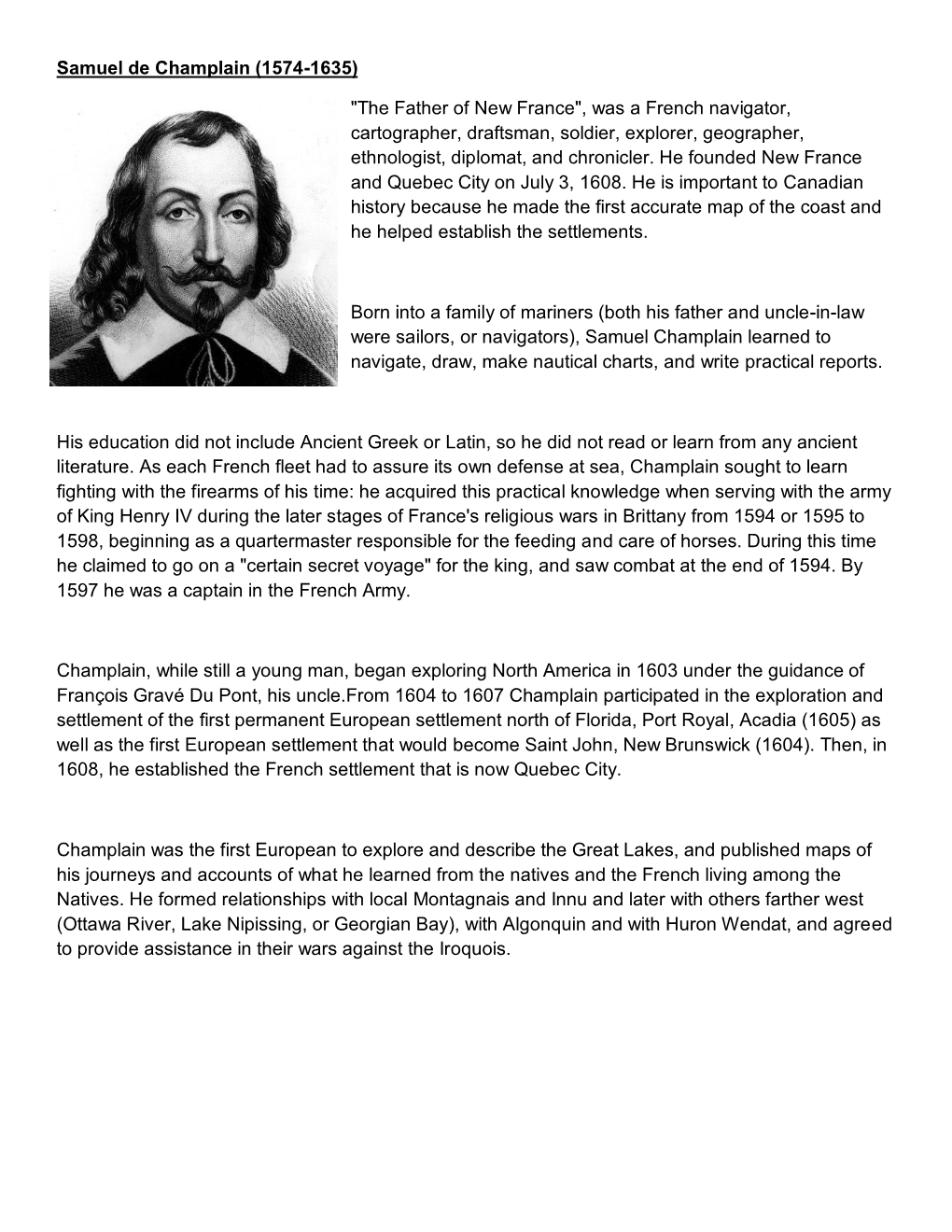 Samuel De Champlain (1574-1635) 