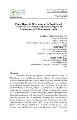 Flood Hazards Mitigation with Traditional Measures: a Study in Nagarbera Region of Brahmaputra Valley, Assam, India