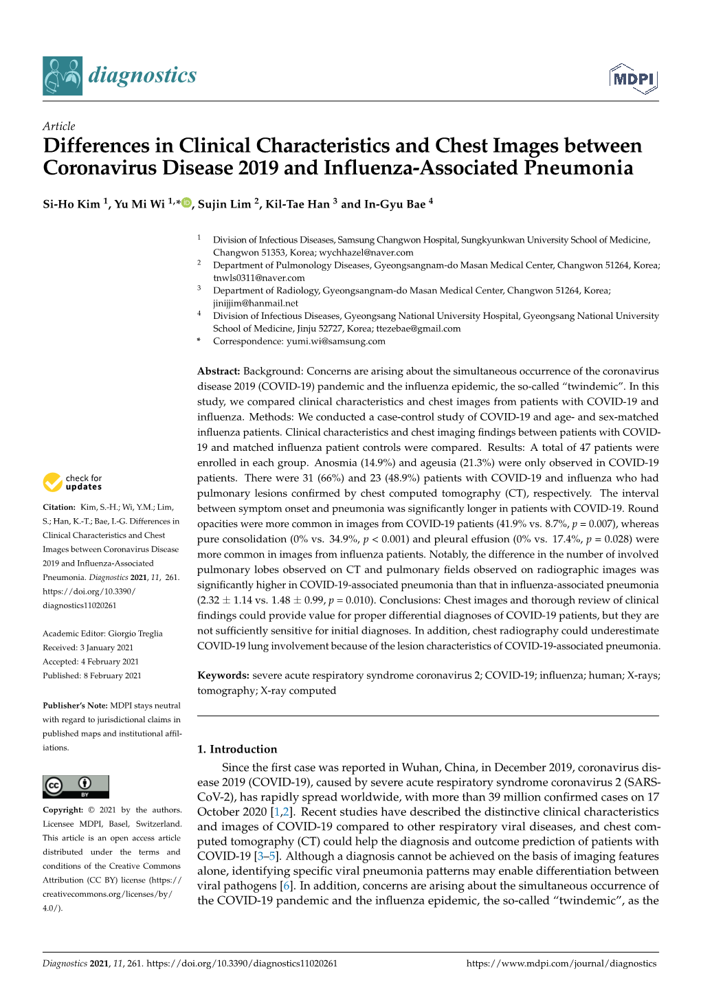 Differences in Clinical Characteristics and Chest Images Between Coronavirus Disease 2019 and Influenza-Associated Pneumonia