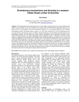 Evolutionary Mechanisms and Diversity in a Western Indian Ocean Center of Diversity