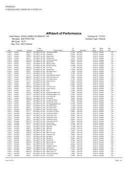Affidavit of Performance Client Name: DOUG JONES US SENATE / GA Contract ID: 131572 Remarks: 62477076-7762 Contract Type: Political Bill Cycle: 12/17 Rep