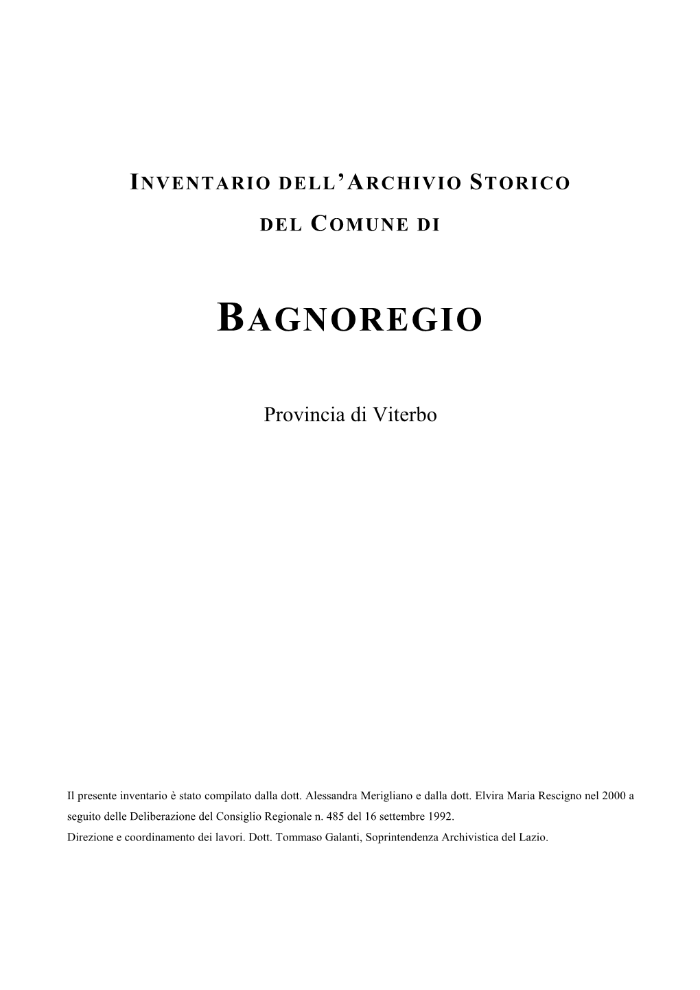 Inventario Dell'archivio Storico