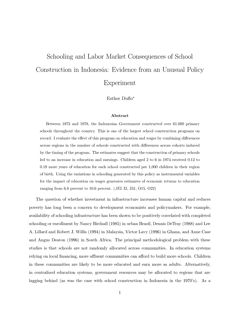 Schooling and Labor Market Consequences Of