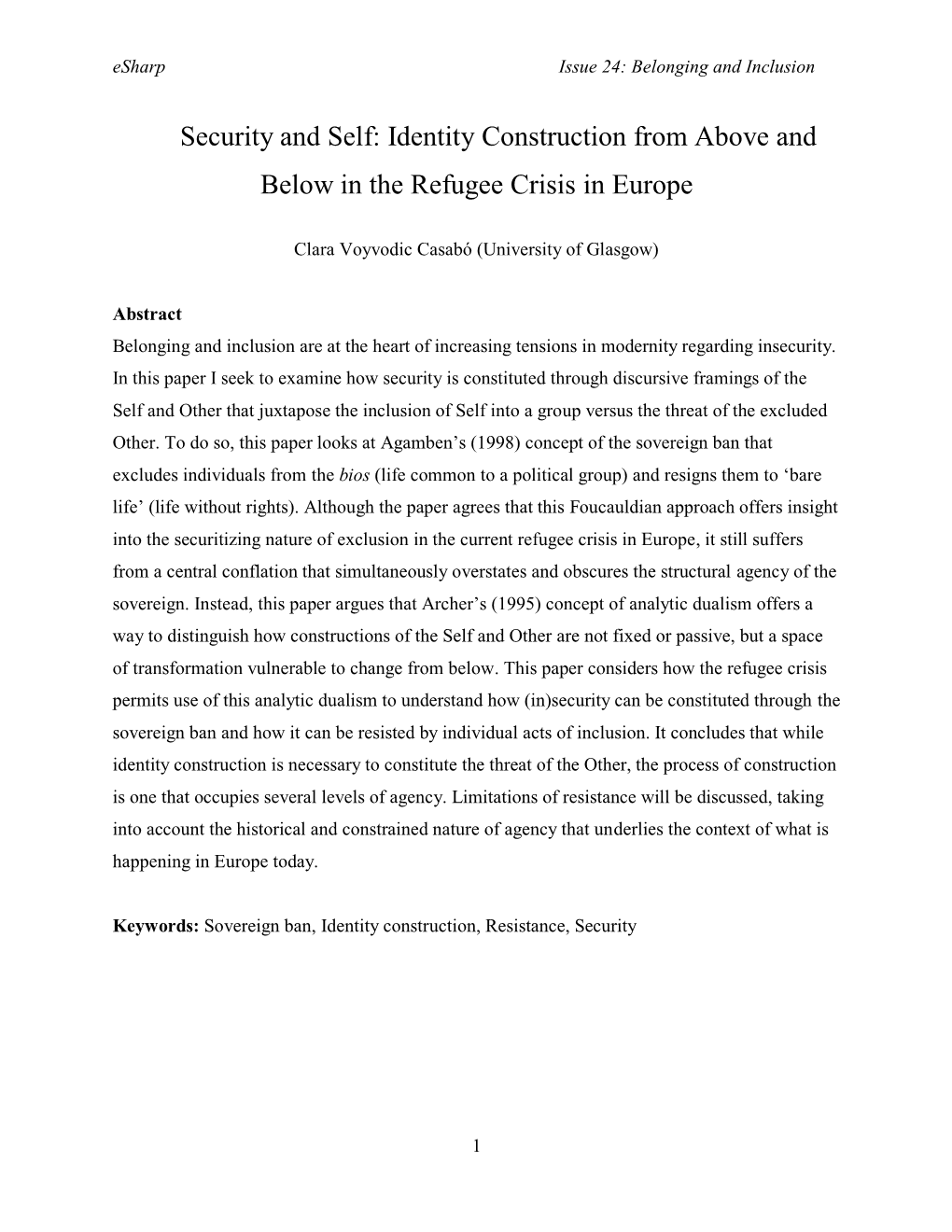 Identity Construction from Above and Below in the Refugee Crisis in Europe
