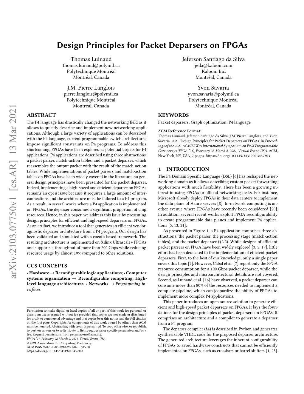 Design Principles for Packet Deparsers on Fpgas