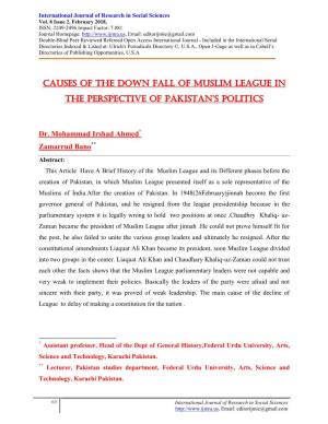 Causes of the Down Fall of Muslim League in the Perspective of Pakistan’S Politics