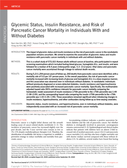Glycemic Status, Insulin Resistance, and Risk of Pancreatic Cancer