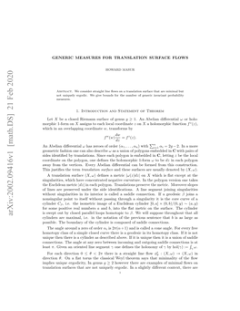 GENERIC MEASURES for TRANSLATION SURFACE FLOWS 3 Intervals but Also on the Permutation Π of the IET