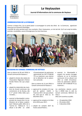 Le Veytausien Journal D’Informations De La Commune De Veytaux Greffe@Veytaux.Ch Tél