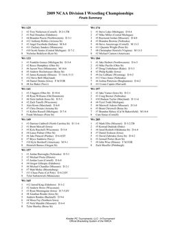 2009 NCAA Division I Wrestling Championships Finals Summary