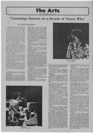 The Arts Page 8, the Retriever, April 28, 1975 / Cummings Laments on a Decade of 'Guess Who'